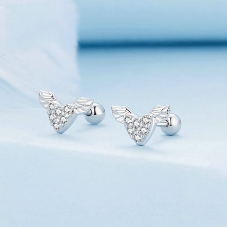 Sterling Silver S925 Love Wings White Gold Plated Zirconia Earrings Reluova