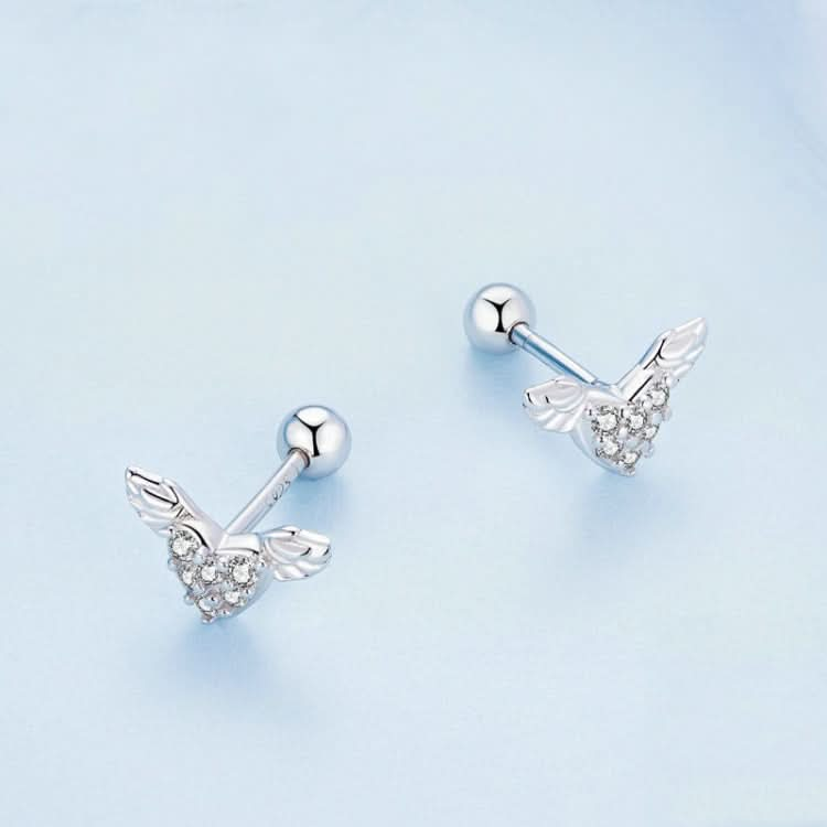 Sterling Silver S925 Love Wings White Gold Plated Zirconia Earrings Reluova