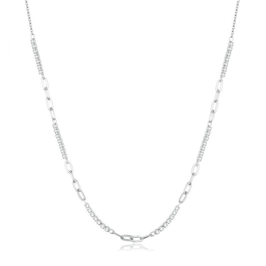 Sterling Silver S925 Sparkling Spliced Zirconia White Gold Plated Necklace