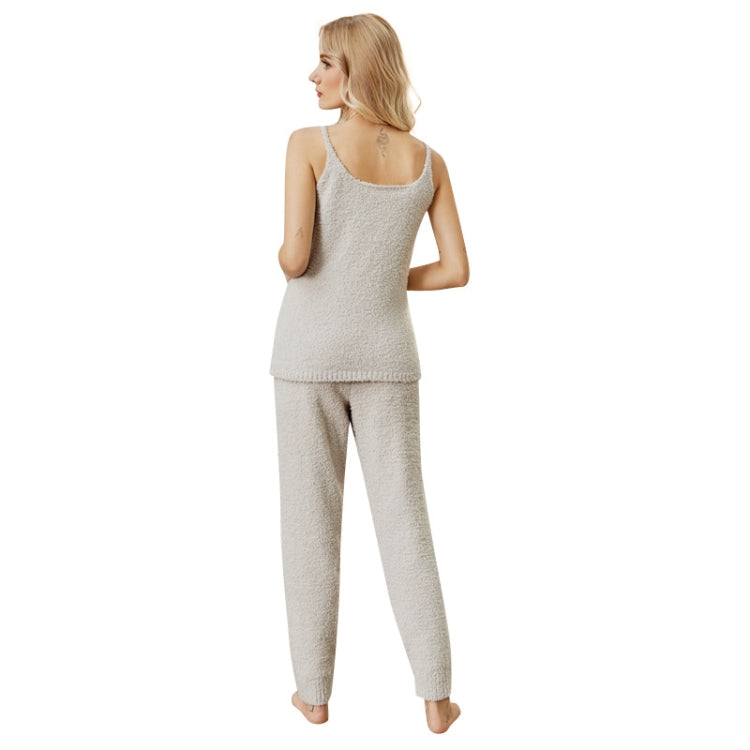 Knitted Halter Pajamas Solid Color Half Velvet Suit Home Wear Reluova