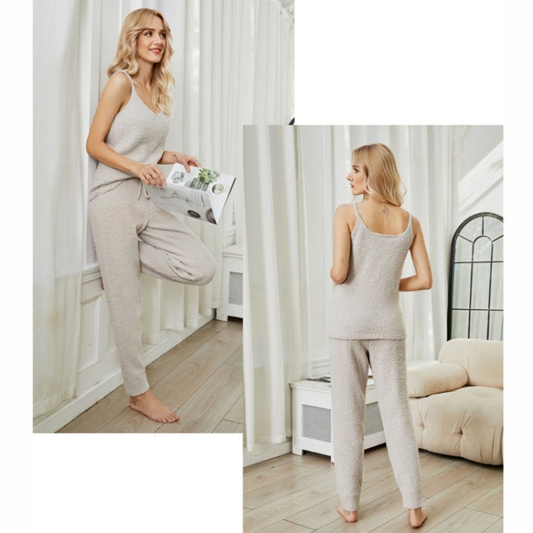 Knitted Halter Pajamas Solid Color Half Velvet Suit Home Wear