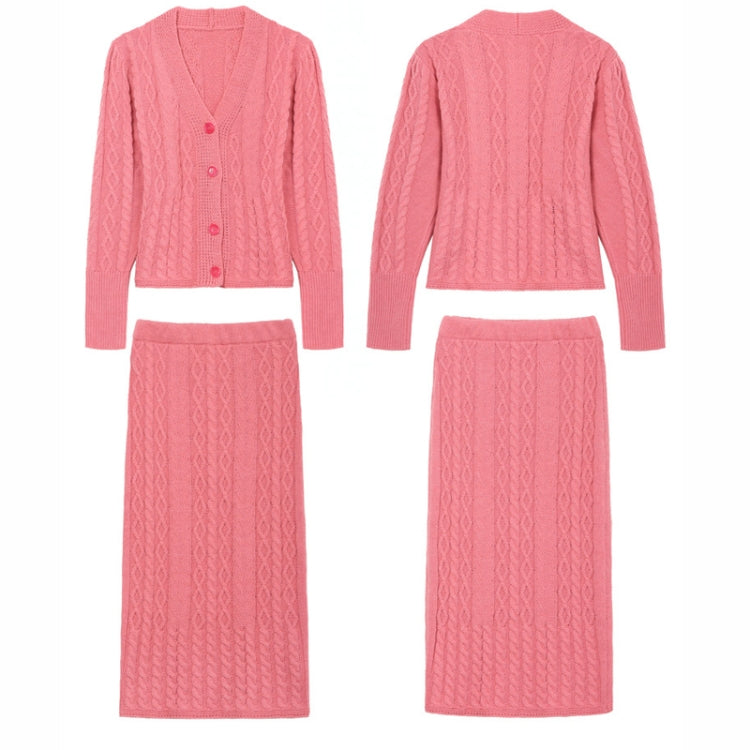 Women V-neck Sweater Half-body Skirt Two-piece Knitting Suit