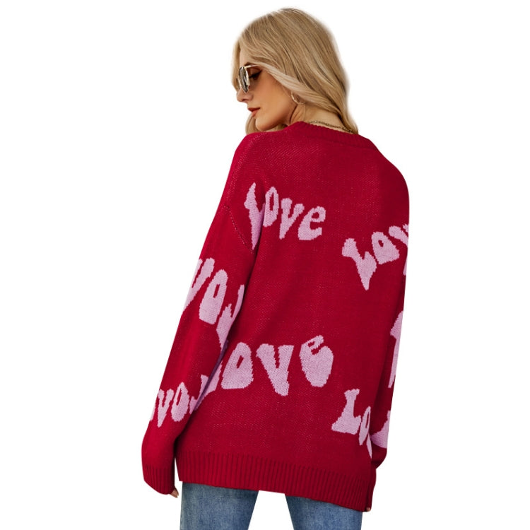 Women Round Neck Knitted Sweater Letters Jacquard Pullover Sweater