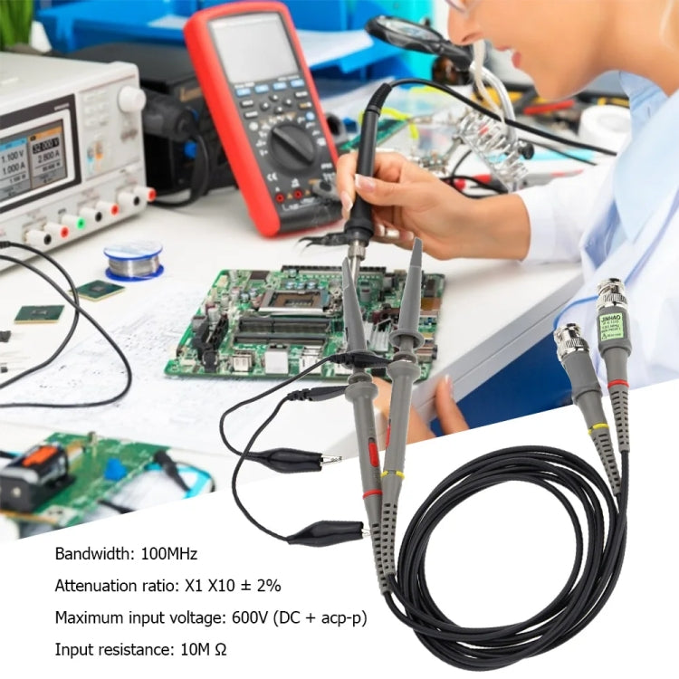 2pcs   P6100 Oscilloscope Probe DC-100MHz BNC Connectors Scope Clip Probe