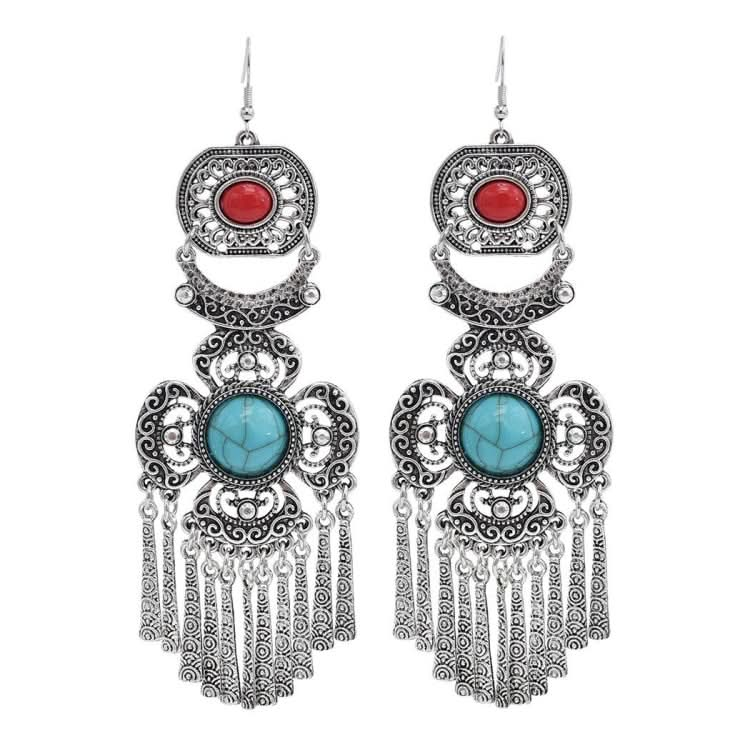 Vintage Tassel Earrings Exaggerated Turquoise Jewelry Earrings