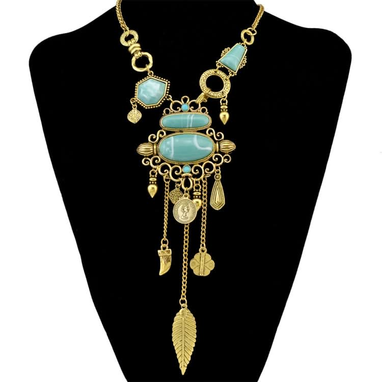 Exaggerated Openwork Pattern With Turquoise Alloy Stones Necklace Reluova