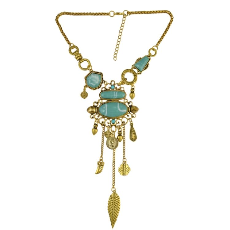 Exaggerated Openwork Pattern With Turquoise Alloy Stones Necklace Reluova