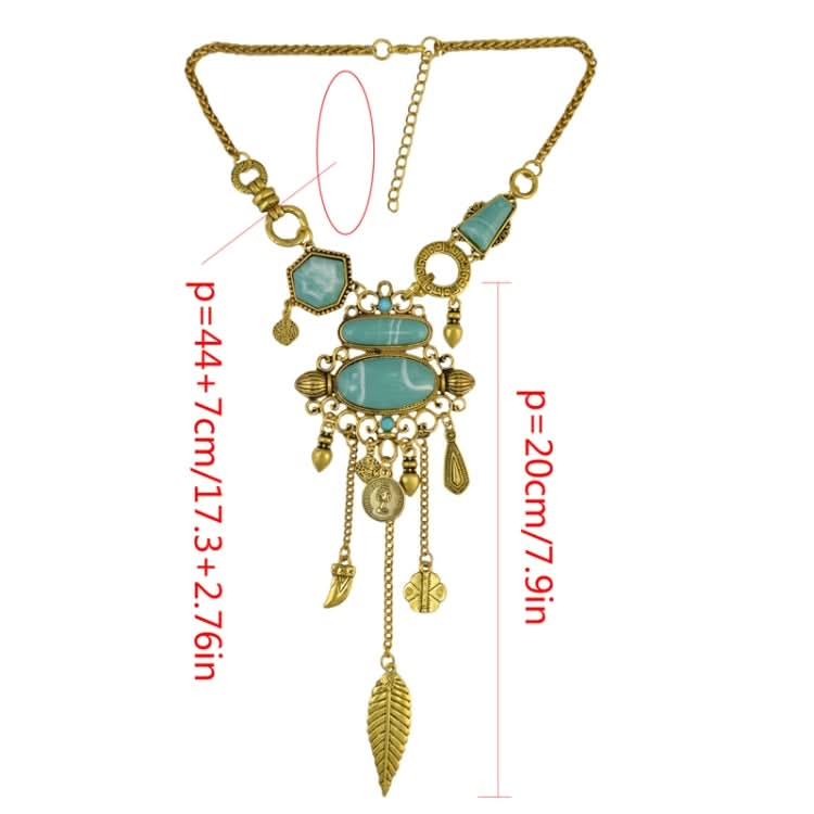 Exaggerated Openwork Pattern With Turquoise Alloy Stones Necklace Reluova