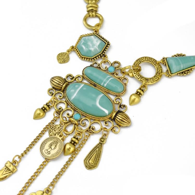 Exaggerated Openwork Pattern With Turquoise Alloy Stones Necklace Reluova