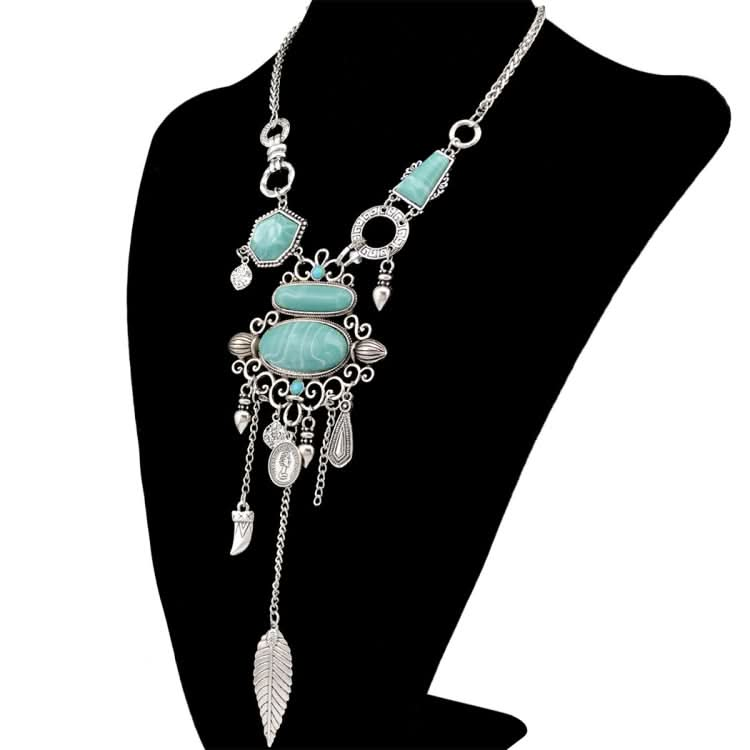 Exaggerated Openwork Pattern With Turquoise Alloy Stones Necklace Reluova