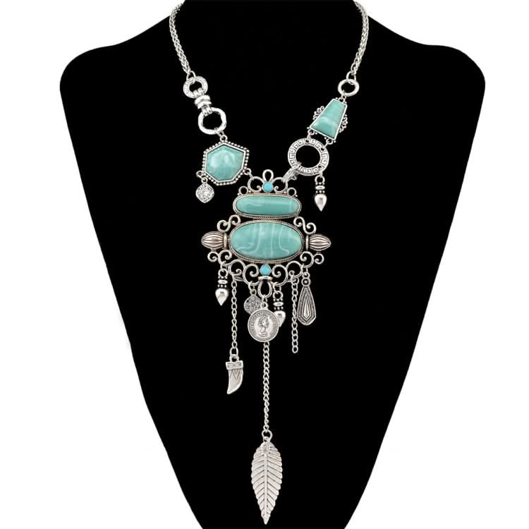 Exaggerated Openwork Pattern With Turquoise Alloy Stones Necklace Reluova