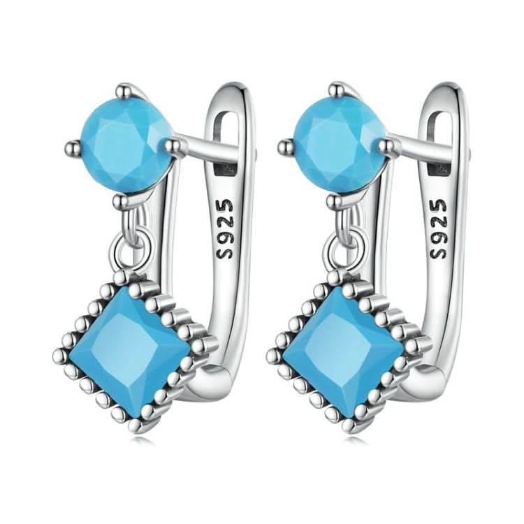 S925 Sterling Silver Prong Set Synthetic Turquoise Geometric Earrings Reluova