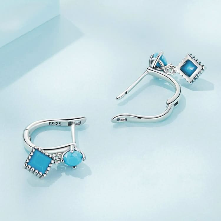 S925 Sterling Silver Prong Set Synthetic Turquoise Geometric Earrings Reluova