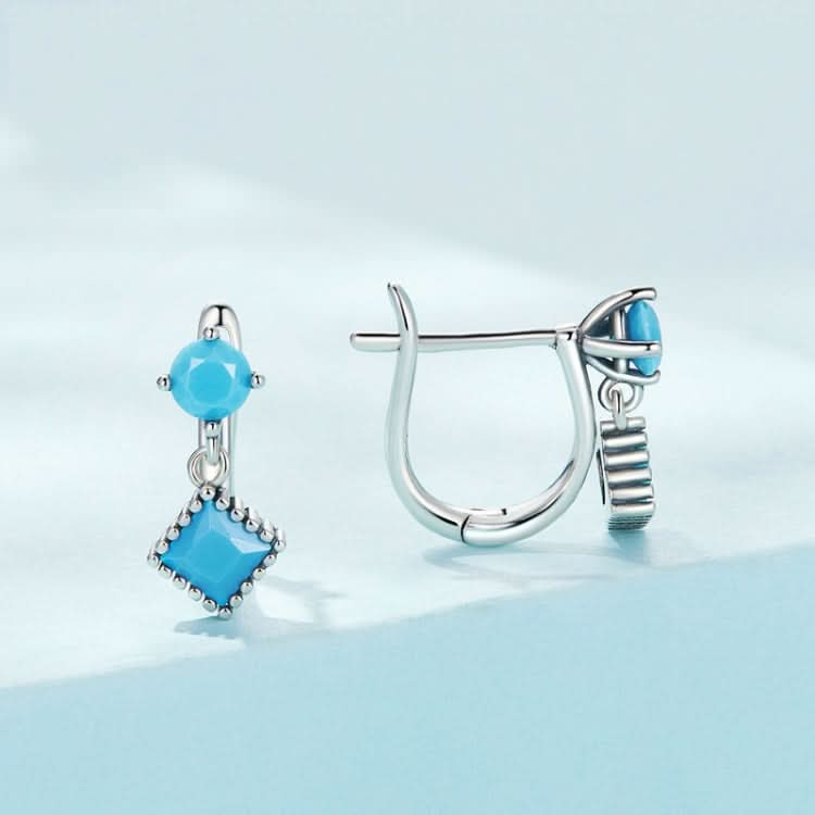 S925 Sterling Silver Prong Set Synthetic Turquoise Geometric Earrings Reluova