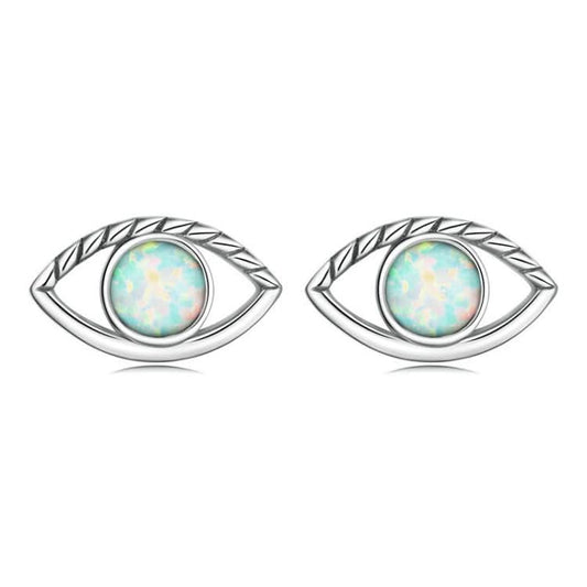 Sterling Silver S925 Opal Hollow Devil Eye Stud Earrings Reluova