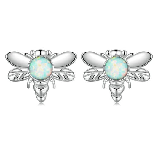 S925 Sterling Silver Plated Plated Opal Bee Stud Earrings Reluova