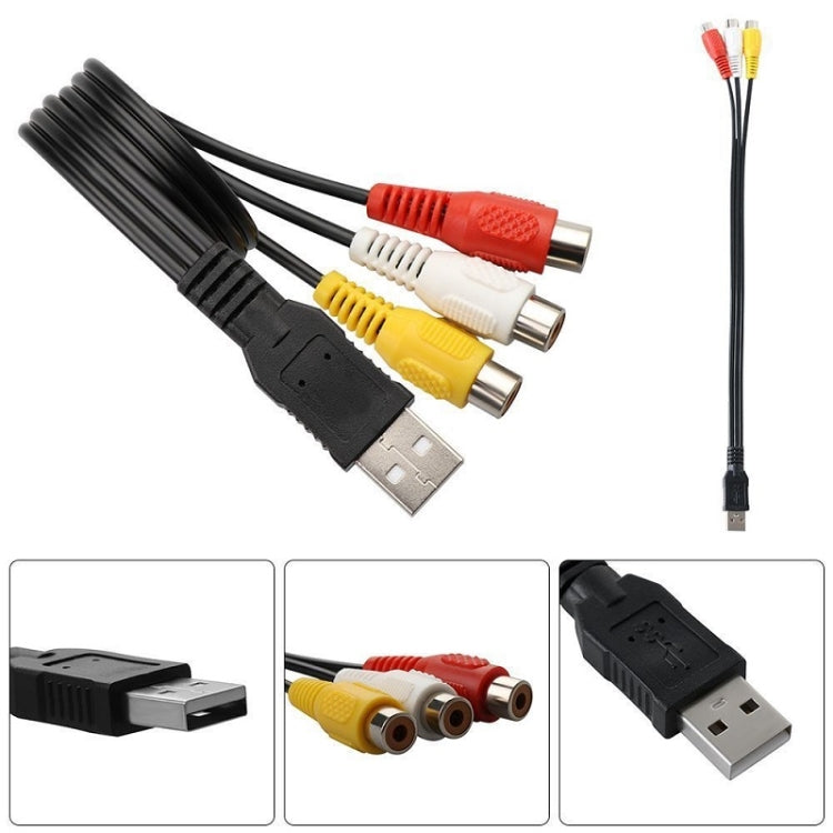 USB to 3 RCA Bus 1 Male 3 Female AV Audio Cable