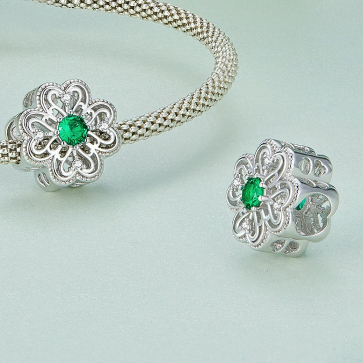 Sterling Silver S925 Four-leaf Clover Hollow Pattern Beaded Bracelet