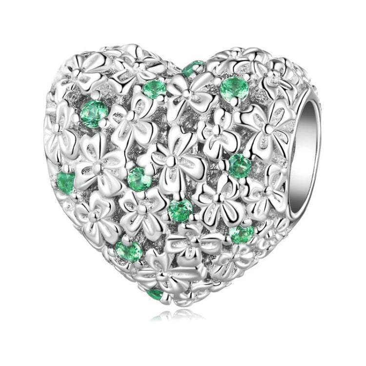 S925 Sterling Silver Lucky Heart Green Zircon Clover Beads Reluova