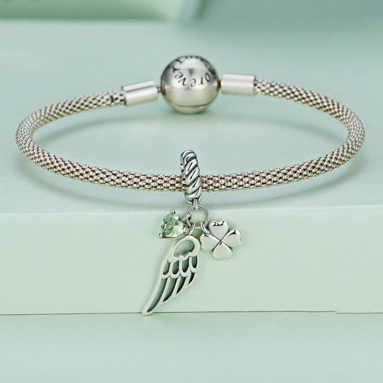 Sterling Silver S925 Hollow Wings Lucky Clover Zircon Bracelet Beads