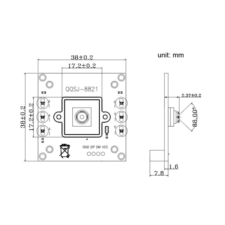 QQSJ-8821 Support UVC USB Mobile Detection Intelligent Recognition VGA Panoramic Camera Module My Store