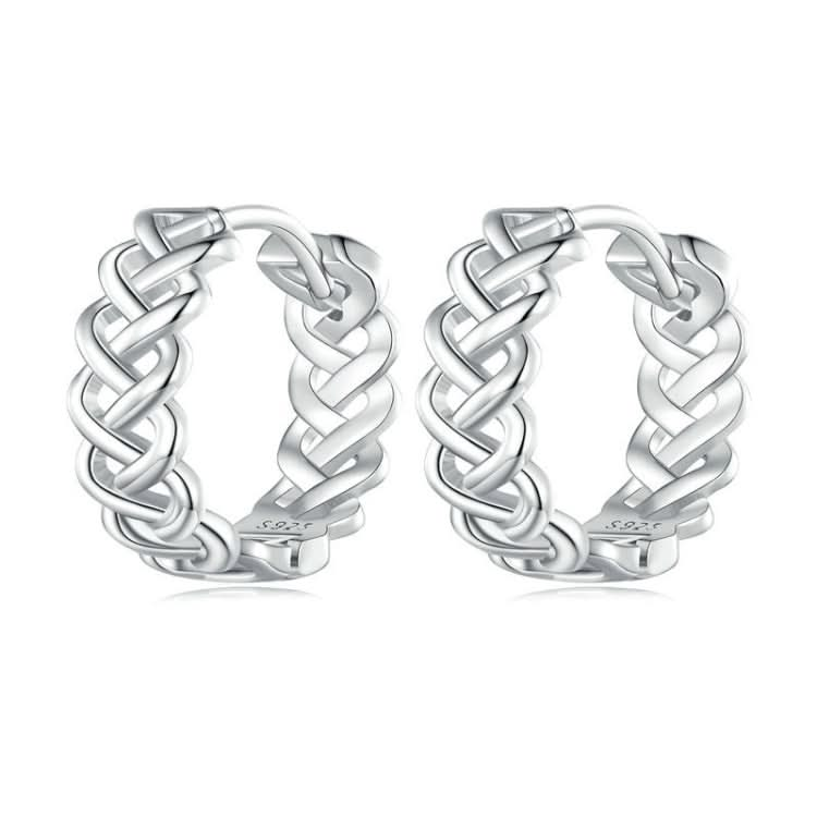 Sterling Silver S925 Hollow Braided Rope Plated Platinum Earrings Reluova