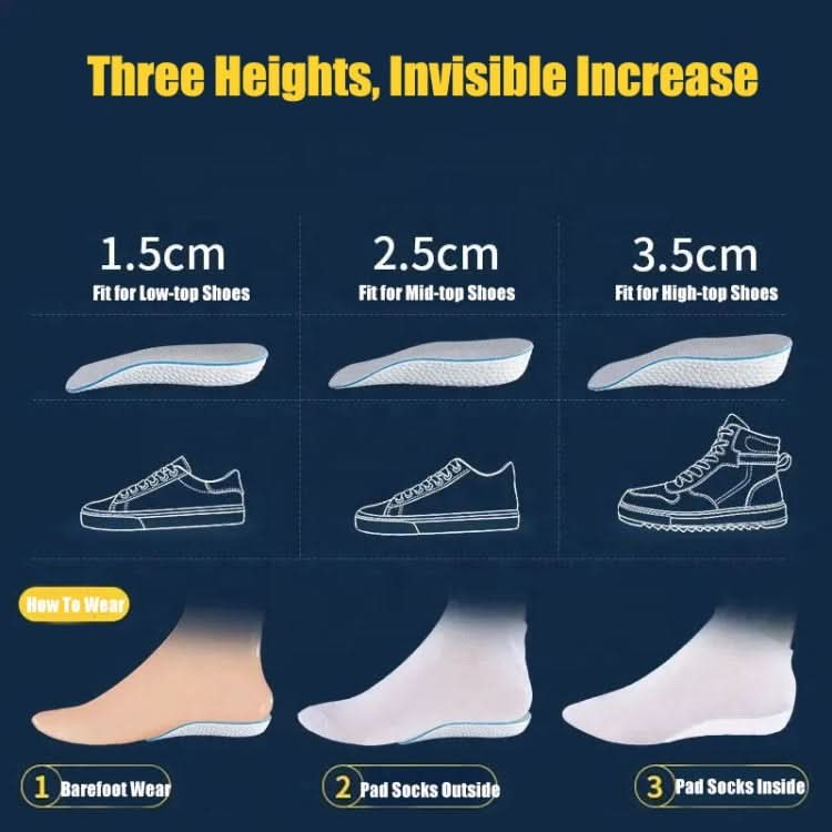 3pairs Boost Half Height Increase Shoe Insoles For Men Women,Spec: Reluova