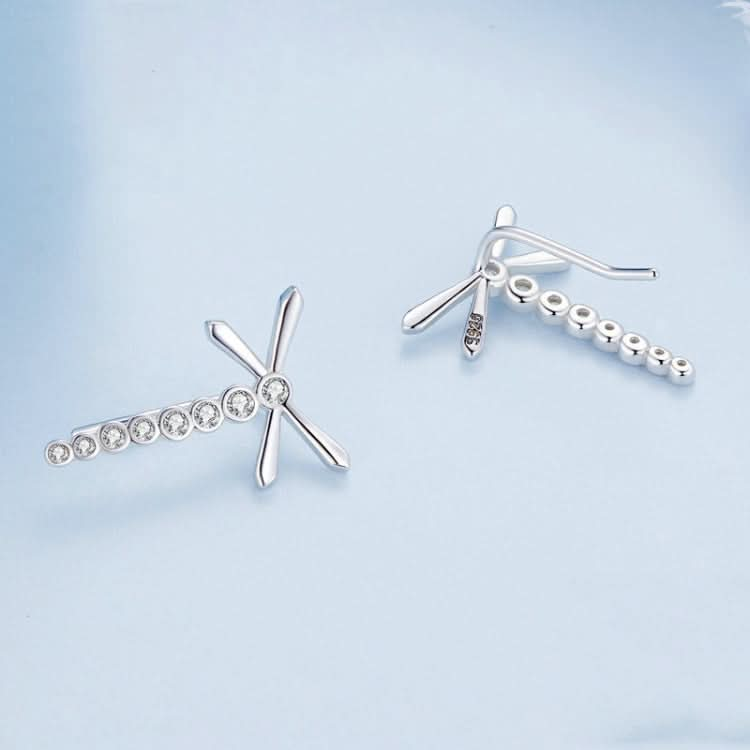 Sterling Silver S925 Dragonfly Insect Platinum Plated Zircon Long Stud Earrings Reluova