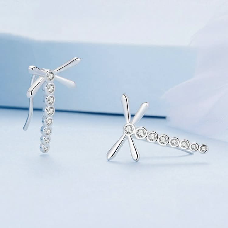 Sterling Silver S925 Dragonfly Insect Platinum Plated Zircon Long Stud Earrings Reluova