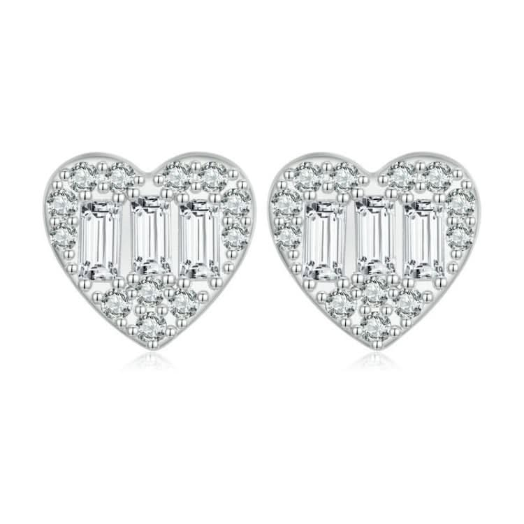 Sterling Silver S925 Plated Platinum Sparkling Zirconia Heart Stud Earrings Reluova