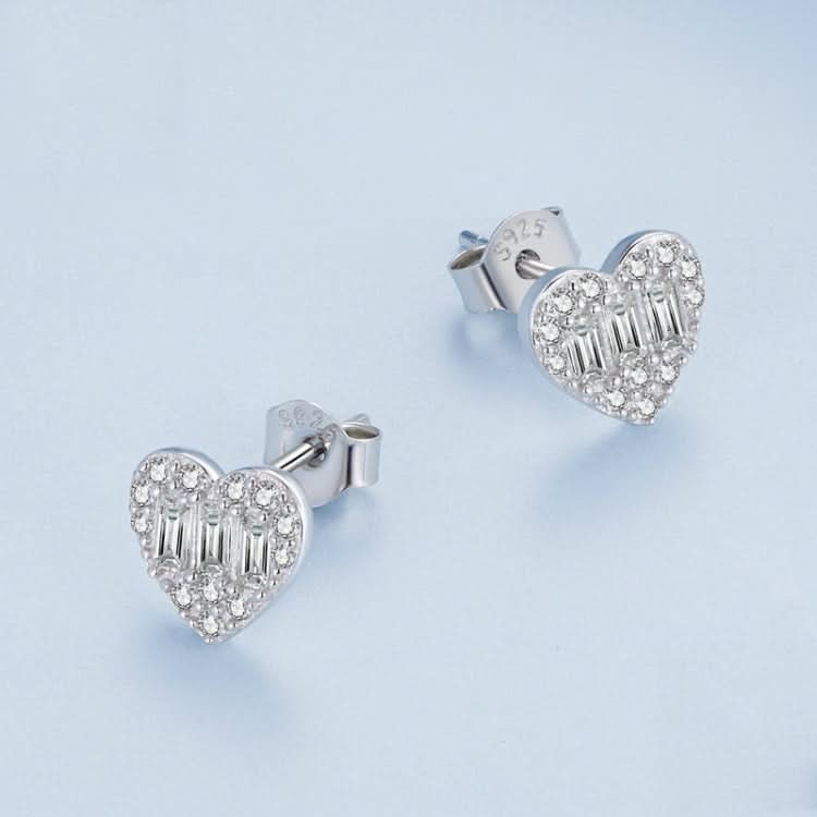 Sterling Silver S925 Plated Platinum Sparkling Zirconia Heart Stud Earrings Reluova