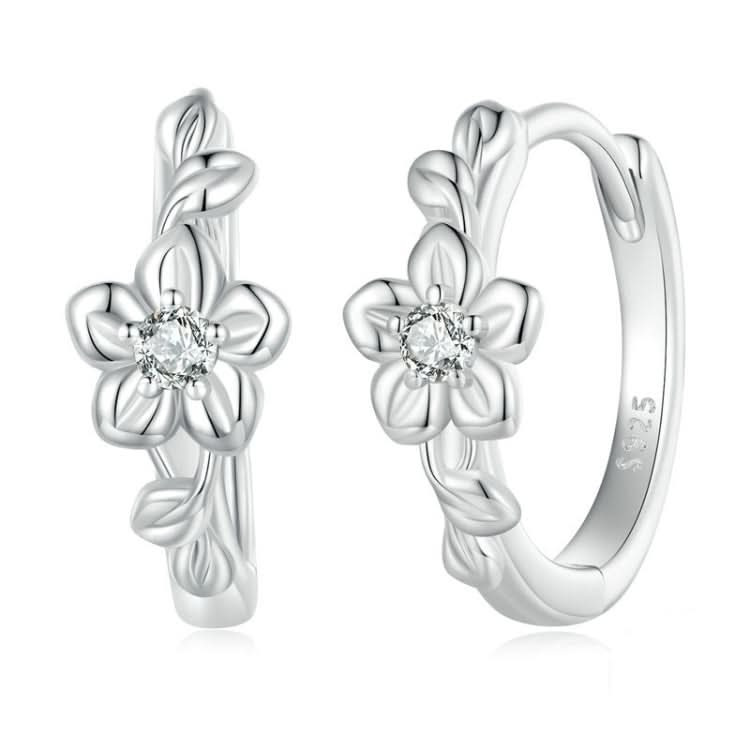 Sterling Silver S925 Small Flower Vine Plated Platinum Zircon Earrings Reluova