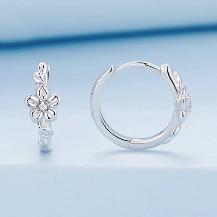 Sterling Silver S925 Small Flower Vine Plated Platinum Zircon Earrings Reluova