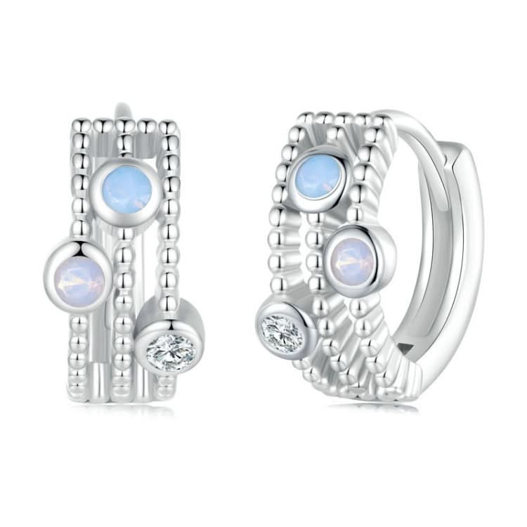 Sterling Silver S925 Peas Platinum Zircon Opal Earrings Reluova