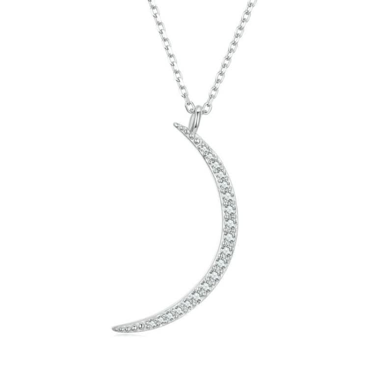 Sterling Silver S925 White Gold Plated Zircon Crescent Pendant Necklace Reluova