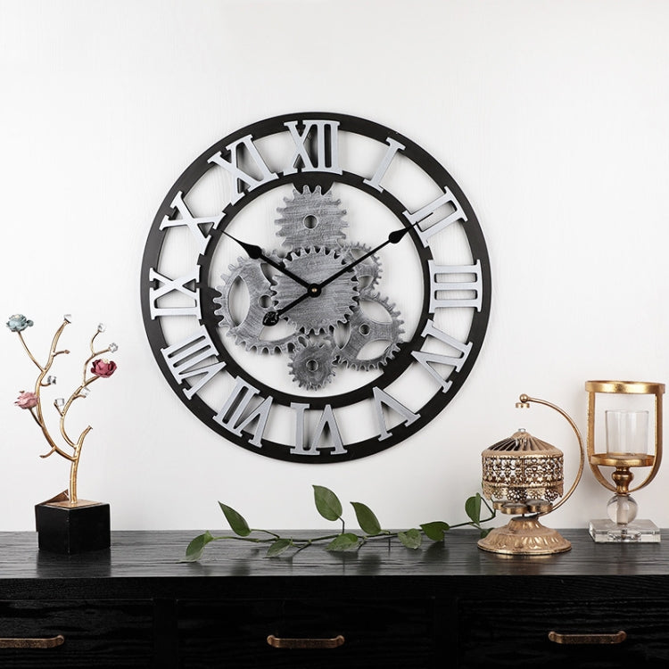 Vintage Wooden Round Gear Silent Wall Clock