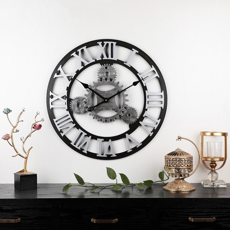 Vintage Wooden Round Gear Silent Wall Clock