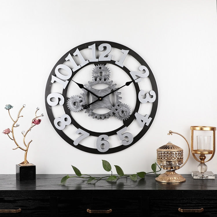 Vintage Wooden Round Gear Silent Wall Clock