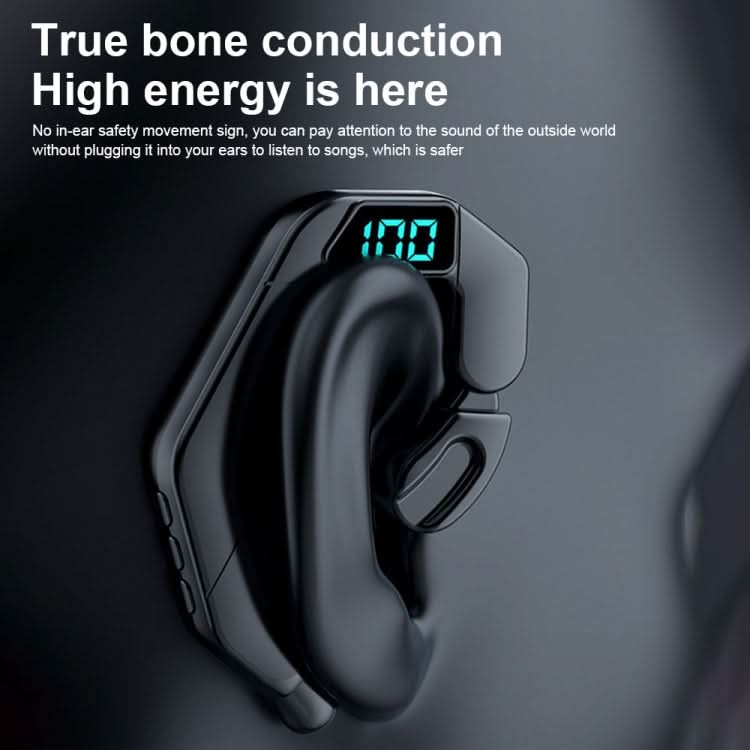 V19 Bone Conduction Digital Display Stereo Hanging Ear Sports Bluetooth Headset