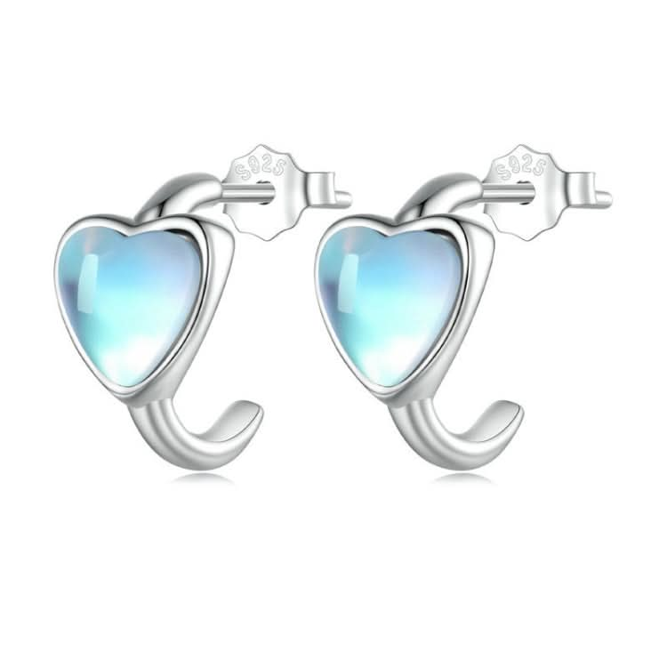 S925 Sterling Silver Synthetic Moonstone Heart Stud Earrings Reluova