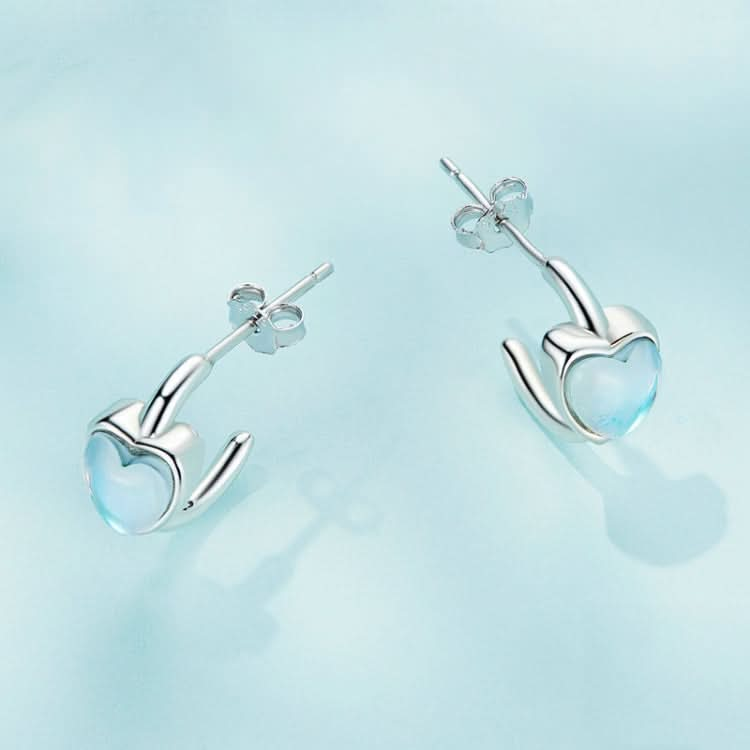 S925 Sterling Silver Synthetic Moonstone Heart Stud Earrings Reluova