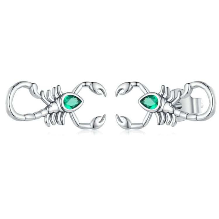 Sterling Silver S925 Green Zircon Scorpion Insect Stud Earrings Reluova