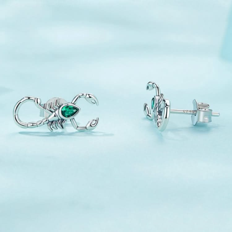 Sterling Silver S925 Green Zircon Scorpion Insect Stud Earrings Reluova