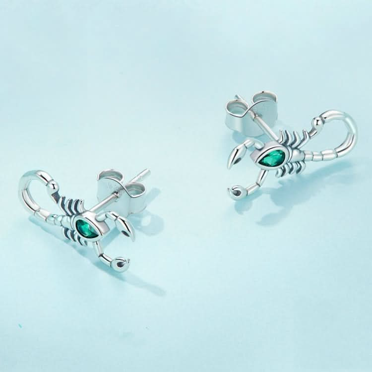 Sterling Silver S925 Green Zircon Scorpion Insect Stud Earrings Reluova