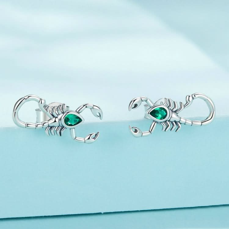 Sterling Silver S925 Green Zircon Scorpion Insect Stud Earrings Reluova