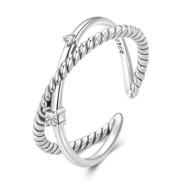 Sterling Silver S925 Twist Circle Interlaced Zircon Open Ring Reluova