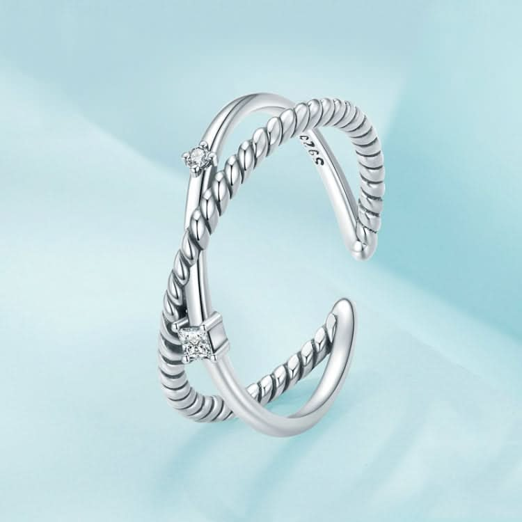 Sterling Silver S925 Twist Circle Interlaced Zircon Open Ring Reluova