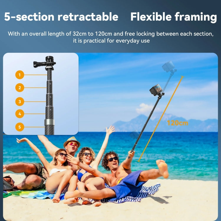 TELESIN 1.2m Carbon Fiber Monopod Selfie Stick With 1/4 Screw For Action Cameras My Store