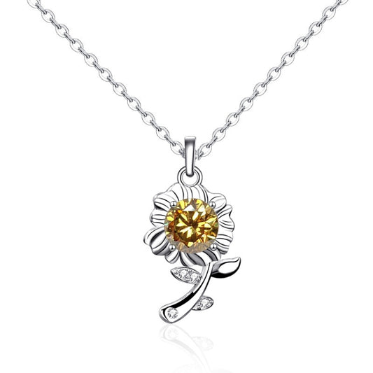 XMA033 925 Silver Necklace Moissanite Sunflower Flower Pendant Jewelry Reluova