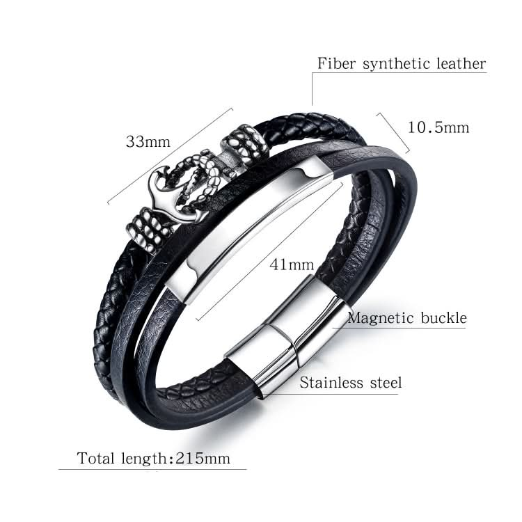 OPK 1373 Stainless Steel Boat Anchor Men Leather Bracelet Multi-layer Woven Vintage Bracelets Reluova